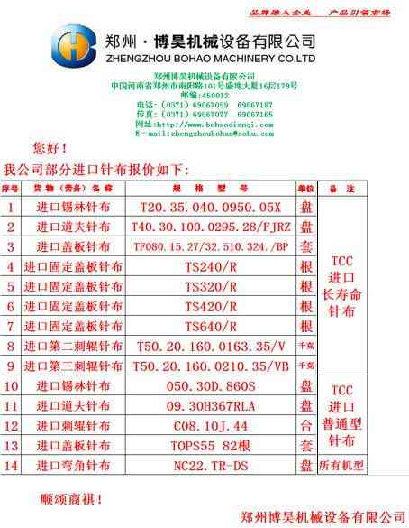 部分进口针布